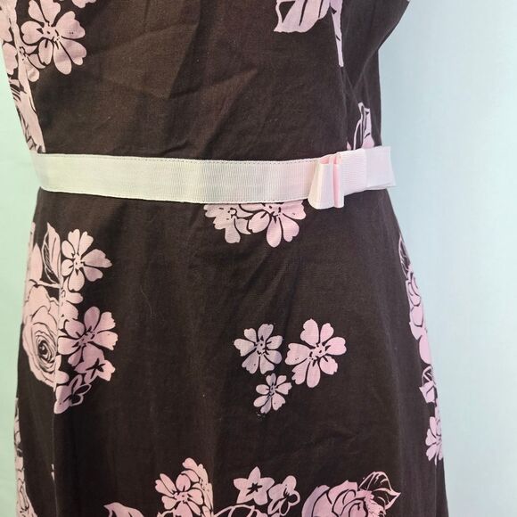 Y2K Strapless Floral Dress Pink Brown Bow Detail Size 9 - Picture 4 of 7